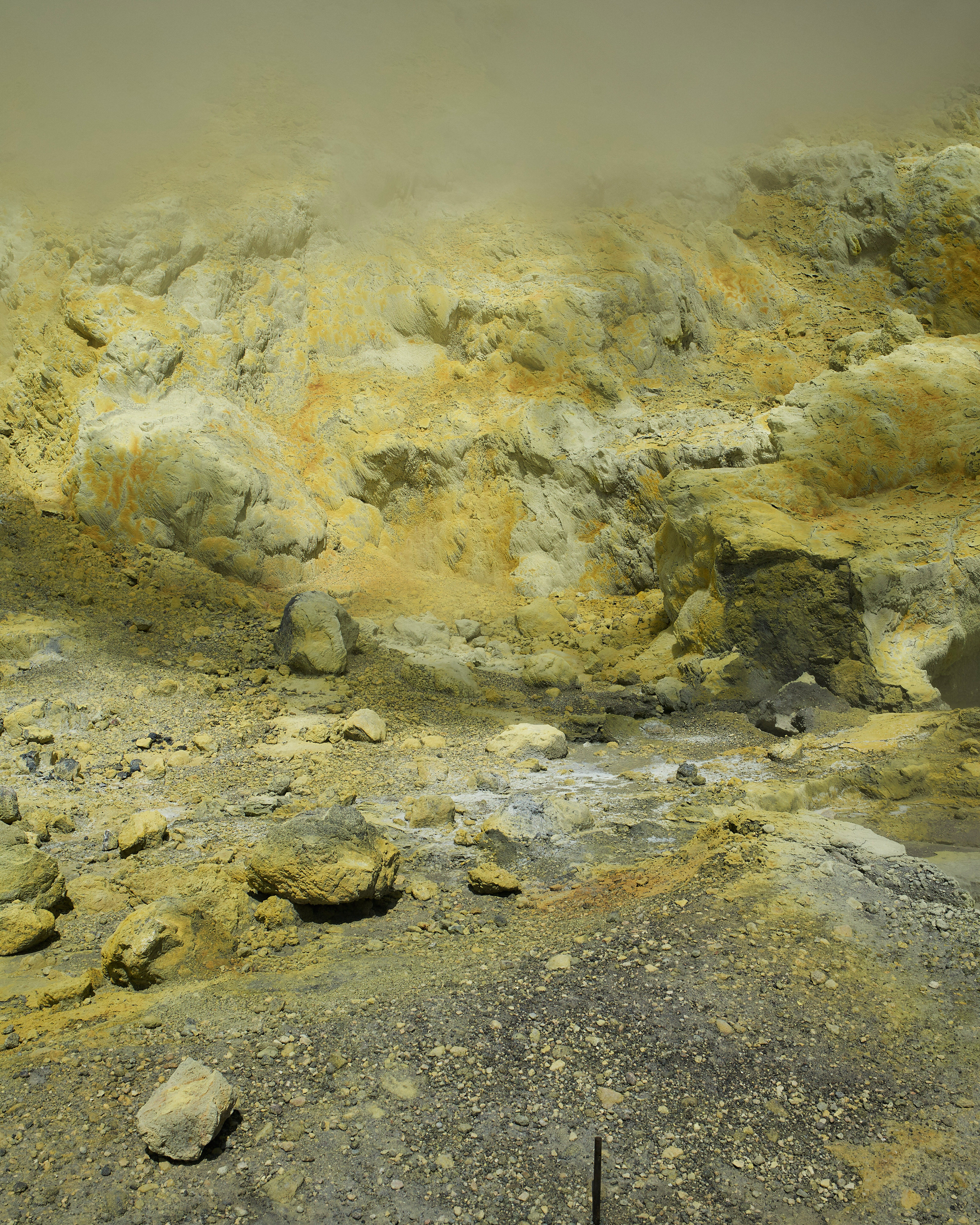 Sulphuric surface around encrusted fumeroles on Whakaari White Island